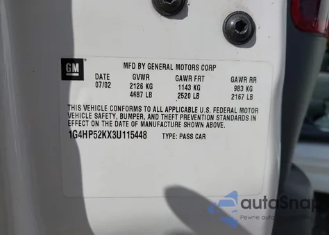 2003 Buick Lesabre Custom из США, поврежденный, VIN 1G4HP52KX3U115448